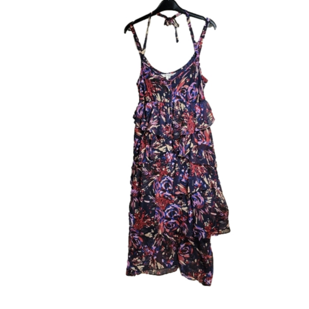 BCBGeneration abstract adjustable straps tiered ruffle layered dress size medium